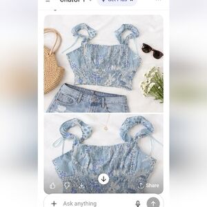 Abercrombie & Fitch Blue Floral Smocked Crop Top Tie Straps